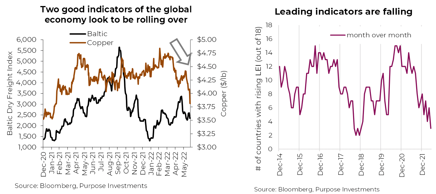 Two good indicators of the global economy look to be rolling over and leading indicators are falling