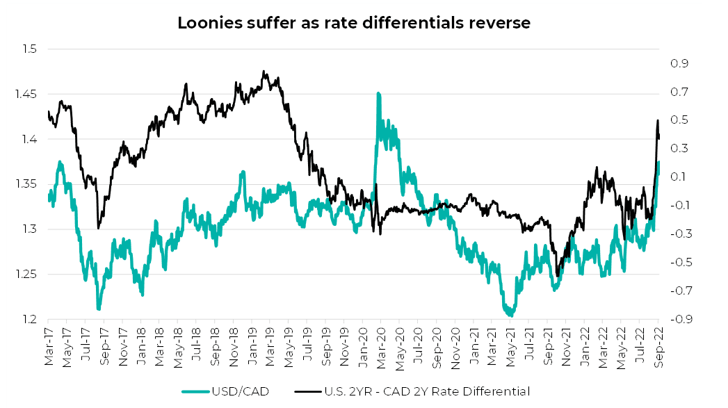 Loonies suffer as rate differentials reverse